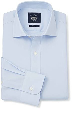 THE SAVILE ROW COMPANY LONDON Men's Slim Fit Cotton Twill Long Sleeve Formal Shirt - Single Cuff - Sky Blue - 15.5 Collar - Standard