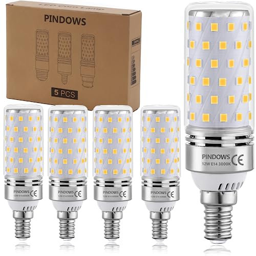 PINDOWS 12W LED Lampe E14 Warmweiß 3000K LED Mais Glühbirne,120W Glühbirnen-Äquivalent,1450LM Kann 100W~120W Glühlampe Leuchtmittel Ersetzen,Hohe Helligkeit CRI 80+,Nicht Dimmbar,5er-Pack