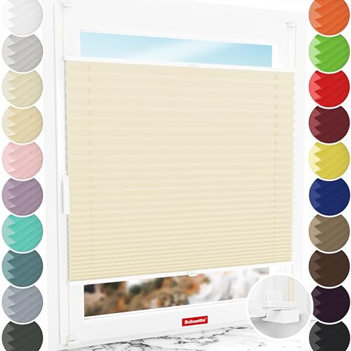 Schuette® Plissee ohne Bohren ● Thermo Kollektion: Milk Tea (Beige) ● 80x200cm (Breite x Höhe) ● Suprafix Faltrollo X Klemmfix Rollo ● Blitzschnelle Montage inkl. Video