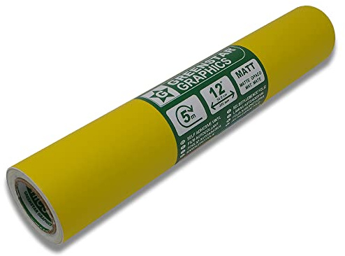 GREENSTAR GRAPHICS SELBSTKLEBENDEFOLIE ROLLE (500cm X 30.5cm) Klebefolie/Dekofolie/Möbelfolie/Bastelfolie/Plotterfolie für Bastelprojekte, Heimwerker, Aufkleber (5m GELB MATT)