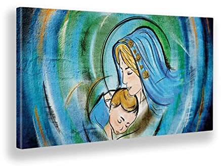 Giallobus - Gemälde - 15 - Religiöses Bild - Umarmung Mariens - Leinwand mit Standardrahmen - 70x35 - Bereit zum Aufhängen - Moderne Gemälde für zu Hause