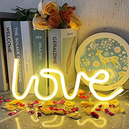 UExnkj-Y Love Neon Light Signes Blanc Chaud Panneau Néon Enseigne Lumineuse LED Néon Alimenté par USB ou Batterie pour Fête de Mariage Salle Enfants Salon Maison Bar Pub Hôtel Plage Récréatif