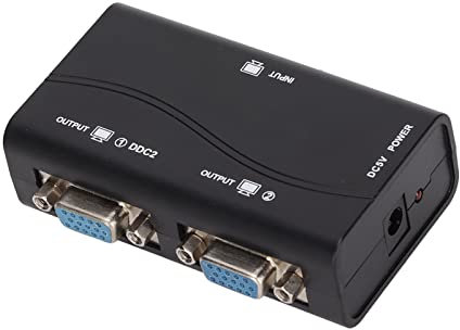 Répartiteur VGA 1 en 2 Sorties, Répartiteur Vidéo Double Moniteur 1080p, Répartiteur GA de Transmission 40 M / 131,2 Pieds Duplication D'écran 1 en 2 Sorties pour Ordinateur Portable vers Moniteur