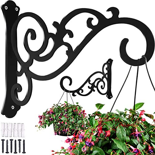 Lot de 2 supports de pot de fleurs suspendus de 30,5 cm - Crochets muraux robustes en fer noir pour intérieur/extérieur