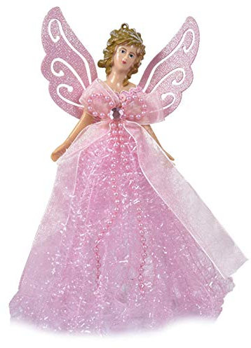Minan Fairy Ornaments Christmas Tree Topper 22CM, Fabric Angel Pendant Doll Christmas Tree Decoration with Feather Wings, Handmade Fairy Doll - Enjoy Youselves Tree Top Angel, Pink