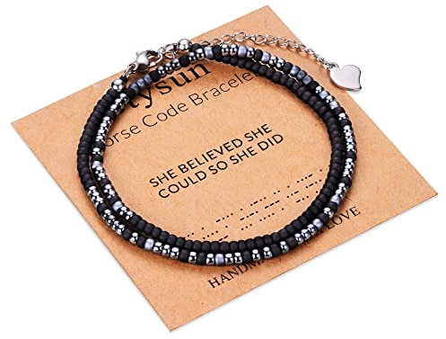 Btysun Inspirierende Morsecode-Armbänder für Damen, Herren, Teenager, Mädchen, beste Freundin, Geburtstagsgeschenke für Ihn, sie, verstellbar, geschichtet, geheime Nachricht, Schwester, Freundin