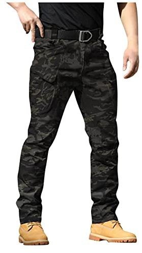 TOFOTL Pantalon Randonnée Homme Multipoches Travail Cuisine Classique Casuals Mode Militaire Coupe Droite Jeans Halloween Noel Automne Camouflage XL
