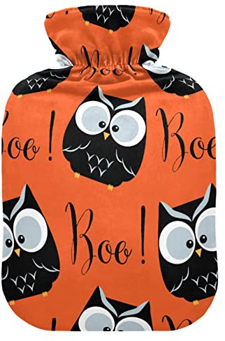 Wärmflasche mit weichem Samtbezug, Halloween-Eulen, Wärmbeutel zur Schmerzlinderung, heiße und kalte Kompresse, Körperbettwärmer, 1 l