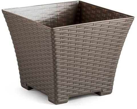 Acan Tradineur Vaso Rattan Quadrato in Plastica, Prodotto in Spagna, Ideale per Piante, Casa, Giardino e Terrazze, 25 cm, Marrone Talpa
