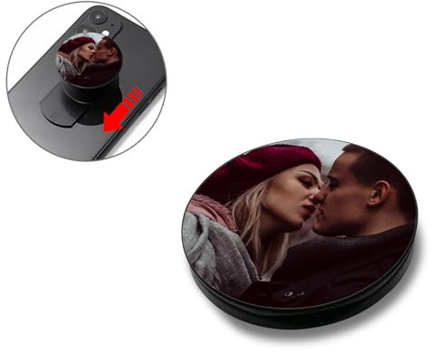 Loyobo Customized Photo Foldable Cell Phones Stand and Tablets Holder,Detachable Personalized Pop Phone Socket, Wireless Charger Supported-Round Black