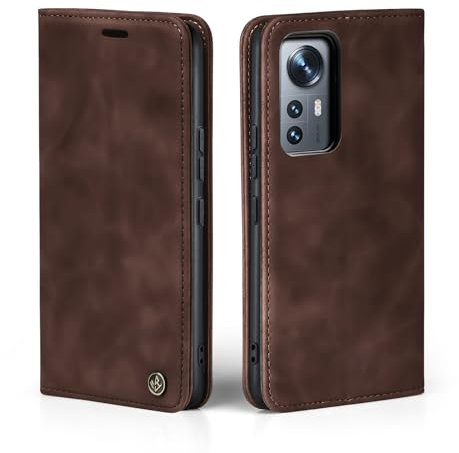 LBH Handyhülle für Xiaomi 12 / 12X in Dunkelbraun mit Karten- und Geldfach Smartphone Hülle mit Standfunktion Flip Case Schutzhülle Magnetverschluss Vintage