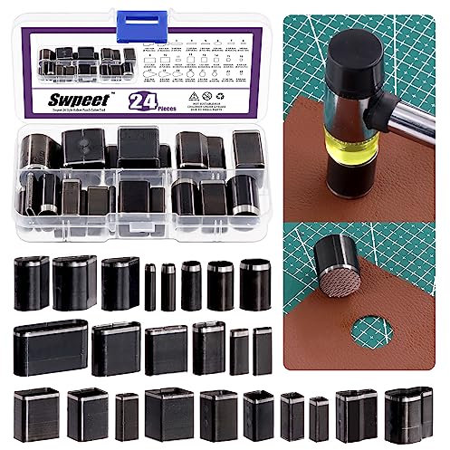 Swpeet 24Pcs 24-Art Anti-Oxidation Legierung Stahl Hohl Punch Cutter Werkzeug, Ein Loch Leder Cutting Tools Set, Verschiedene Leder Form Punch Tool Set