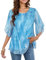 Oyamiki Damen Blusen mit halblangen Ärmeln, mehrlagig, fließend, Chiffon, Rundhals, Shirts Tops, C03-Muster Himmelblau, XX-Large