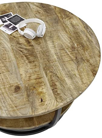 möbelando Beistelltisch Jambi aus Untergestell Metall in Tischplatten Mango massiv. Abmessungen (DxH) 87x44 cm