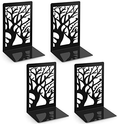 Anhow 2 Paar Buchstütze, Buchstützen Metall Bücherhalter Bookends, Book Holder für Kinder, Schule, Bibliothek - Schwarz/ 9,3 x 12 x 17,2 cm
