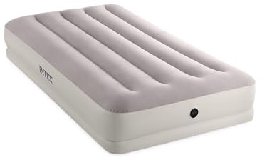 Intex 64177E Dura-Beam Standard Prestige Mid-Rise Air Mattress: Fiber-Tech – Twin Size – Quickfill USB Air Pump – 12in Bed Height – 300lb Weight Capacity