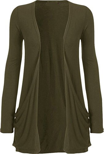 asfashion online Cardigan cardi ouvert sur le devant en jersey uni avec poche pour femme Taille 36-48, kaki, 44/46