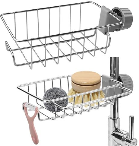 MHYMX Seifenhalter Dusche, 2 Stück Duschablage Ohne Bohren Edelstahl Schwammhalter Organizer Badezimmer Duschregal Hängend Organizer für 16-23 mm Duschstange