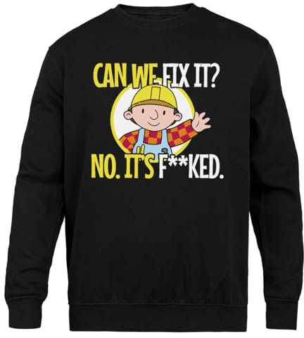 Jinbetee Can We Fix It Funny Repair Man Schwarzer Unisex-Pullover mit Rundhalsausschnitt