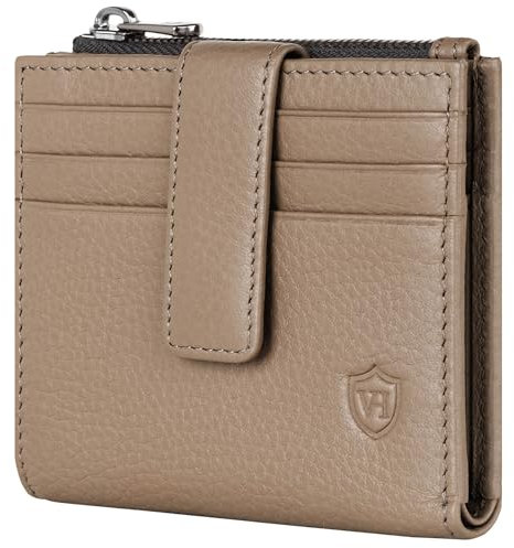 VON HEESEN Leder Kartenetui Geldbörse mit RFID-Schutz - Portemonnaie für Herren & Damen aus echtem Leder - Kartenhalter mit Münzfach - Geldbeutel für Männer und Frauen in Taupe