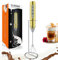 YUSWKO Champagne Gold Handheld Milk Frother Wand with Stand for Coffee, Rechargeable Electric Whisk with 3 Heads 3 Speeds Drink Mixer Coffee Frother For Latte, Cappuccino, Hot Chocolate, Egg