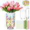 Sunnychicc Osterdekoration, Blumen, Tulpen, Tafelaufsatz mit Vase, inklusive 20 künstlichen Tulpen, 120 Stück Ostereier, 2 Glasvasen, 1 Packung Baumwolle für Frühlings-Tischdekoration (Rosa)