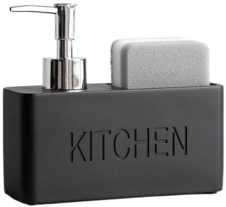 Premium ResinStone Kitchen/Bath Soap Dispenser, Elegant Hand Wash, Washing Up Liquid, Dish Soap and Sponge Caddy, 2 in 1 Organizer for Kitchen Sink (Black)