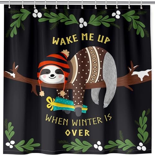 ANHOPE Schlafende Tier Faultier Duschvorhang Wasserdicht Anti-schimmel Polyester Stoff Duschvorhänge 180 x 180 cm Shower Curtains Waschbar Bad Vorhäng für Badzimmer mit 12 Haken