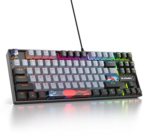 iTastatur 75 Percent Mechanical Gaming Keyboard, 87 Keys RGB Backlit Wired Keyboard TKL Compact Keyboard with Linear Red Switches for Laptop PC PS4 PS5 Xbox Gamer(87 Dolch)