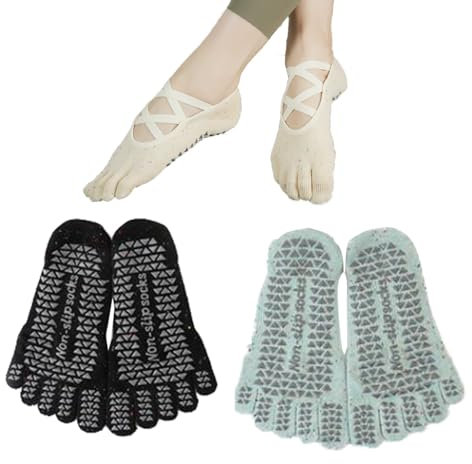 ACMEDE 3 Stück Yoga Zehensocken Rutschfest damen 35-40, Mädchen Sneaker Yoga Socken Damen Stoppersocken Damen Pilates Rutschfeste Socken Antirutschsocken Mädchen für Trampolin Zuhause Fitness