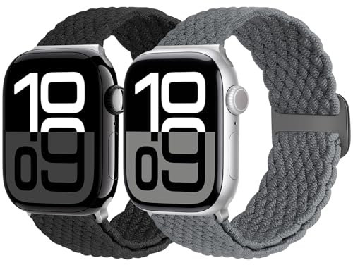 Yunshare 2 Stück Geflochtenes Armband Kompatibel Mit Apple Watch 49mm 45mm 46mm 44mm 42mm 41mm 40mm 38mm für Damen Herren, Nylon für Series 10 9 8 7 6 5 4 3 SE Ultra 2 1