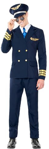 Boland - Costume de pilote pour homme, 5 pièces, costume de carnaval pour une fête à thème, Halloween ou le carnaval, commandant de bord