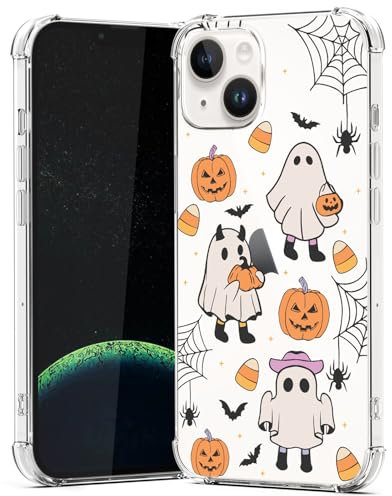XIMIZU Halloween Hülle für iPhone 14 Plus, Kürbis, Geist Design, Weiche Slim Fit TPU Anti-Kratzer Stoßfest Schutzhülle Handyhülle Klar Handyhülle für iPhone 14 Plus