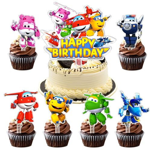 SuperWing Kuchen Dekoration, 7 Stück SuperWing Cake Toppers, SuperWing Cupcake Topper, SuperWing Geburtstags Tortendeko Set, Kuchen Dekoration Geeignet für Kinder Partys, Babypartys