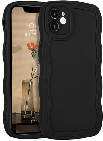 YINLAI Schutzhülle für iPhone 12 Mini 5,4 Zoll (13,7 cm), aus weichem Silikon, in Form eines gewellten Rahmens, niedlich, stoßfest, kratzfest, ultradünn, für iPhone 12 Mini, Schwarz