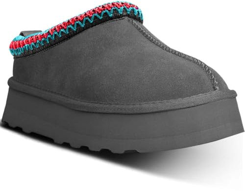 metricfalcon Mini stivali da donna con plateau, pantofole da donna, pantofole da interno, senza lacci, foderate in pile, scamosciate, stivaletti corti, Grigio, 42 EU