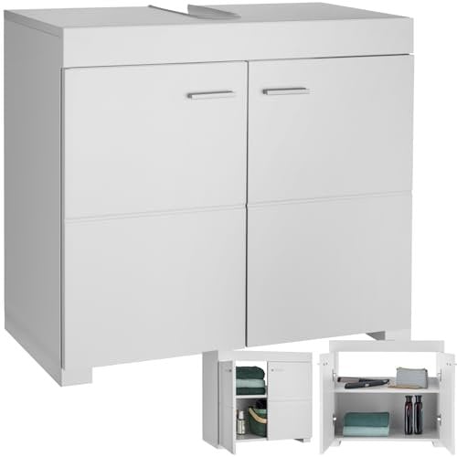 TecTake® Mueble Bajo Lavabo Con 2 Compartimentos Espaciosos, Puertas Batientes, Auxiliar Para Baño, Fregadero y Armario - Modelo C