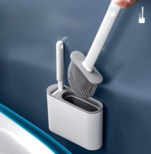 Silicone Toilet Brush and Holder Set | Deep Cleaning Bathroom Toilet Brush with Quick-Drying Holder | Hygienic and Modern Loo Brush Set