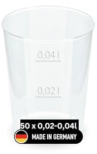 DeinPack 50 Mehrweg Schnapsbecher 2cl / 4 cl Made in Germany | Getränkebecher mit Eichstrich | wiederverwendbar | Transparent aus PP | Pinnchen 2cl / 4cl | Partybecher