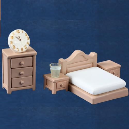 KARLOR Puppenhaus Möbel Set, 6 Stück Miniatur Möbel Set Bett Schrank Nachttisch Uhr Glasbecher, Puppenhaus Zubehör Deko 1:12 Puppenhaus Schlafzimmer Dollhouse Deko Puppenmöbel Set(Schlafzimmer)