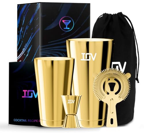 IOV Set shaker da cocktail da barista con shaker Boston da 510,3 g e 793,8 g, colino, misurino, borsa degli attrezzi e libretto di ricette, oro