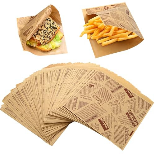 Jinsion 200 Pezzi Sacchetti Per Hamburger, 15 x 15 cm, Carta Oleata Per Panini, Antiolio, Per Alimenti e Hamburger