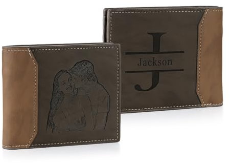 Jeweidea Herren Geldbörse Personalisierte aus PU-Leder Portemonnaie mit Foto Namen Geldbeutel mit Karten Münzhalter für Papa Männer Geschenke zum Vatertag Weihnachten (A2)