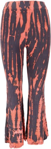 GURU SHOP Batik Leggings mit Schlag, Unikat Boho Schlaghose, Yogahose - Lachs/grau, Damen