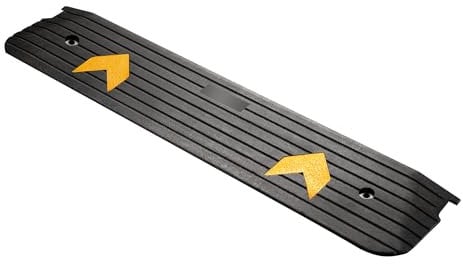 Wiltec Schwellenrampe bis 50 t, Rampe aus robustem Gummi 1130 x 240 x 25 mm, gelbe Reflexionsbänder und Schraubrillen, Auffahrrampe für Pkw, Motorrad, Rollstuhl oder Lkw