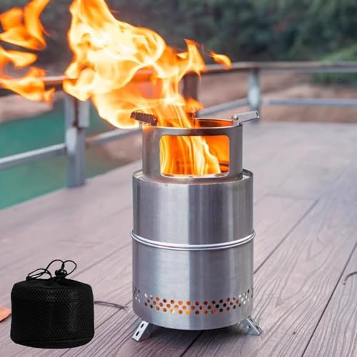 Campingkocher, Brennholzofen mit Aufbewahrungstasche, Tragbarer Holzofen aus Edelstahl, Mobiler Outdoor Ofen für Camping, Angeln, Kochen(21cm/8in)