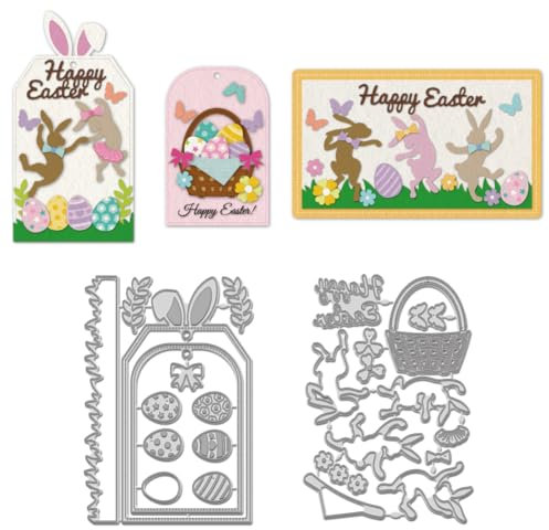WADORN Stanzformen „Frohe Ostern“ Osterhase Osterei Metall Stanzformen Hippity Hop Kaninchen Prägeschablonen Rahmen Schnittschablonen Vorlagen Für Die Kartengestaltung DIY Scrapbooking Dekor