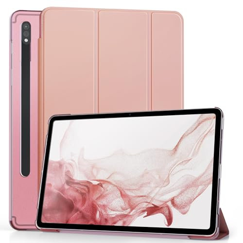 TechDealsUK Case For Galaxy Tab S9+ (2023) 12.4-Inch, Tab S8+ (2022), Tab S7 FE (2021), Tab S7+ (2020) Smart, Slim, Magnetic Cover with Auto Sleep/Wake Function (Rose Gold)