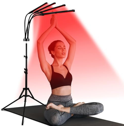 Trayvespace Rotlichtlampe, Red Lights mit Ständer, 360° Drehbar, Timer, 4 Köpfe Rotlichtlampe für den Ganzen Körper (660NM & 850NM & 940NM)