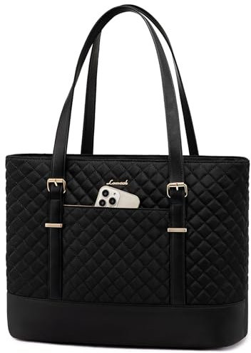 LOVEVOOK Laptoptasche Damen 15,6 Zoll, Handtasche Shopper Business Tasche Aktentasche Lehrertasche mittelgroß, Wasserdicht Notebooktasche Tote Bag für Büro Uni Schwarz